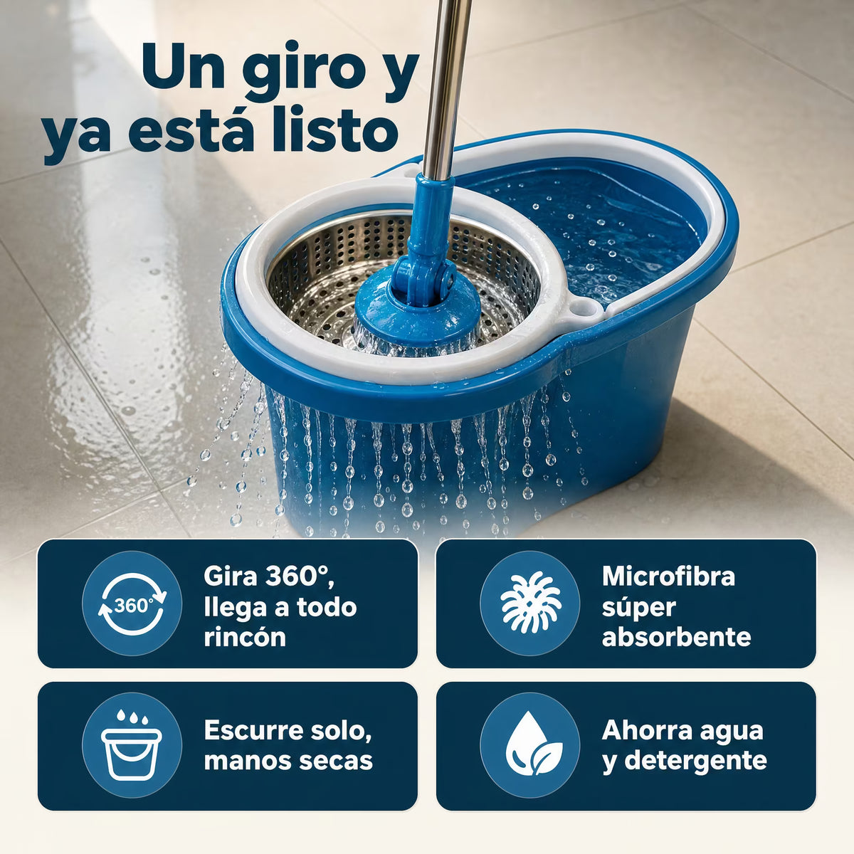 Trapeador Giratorio 360° con Balde Escurridor